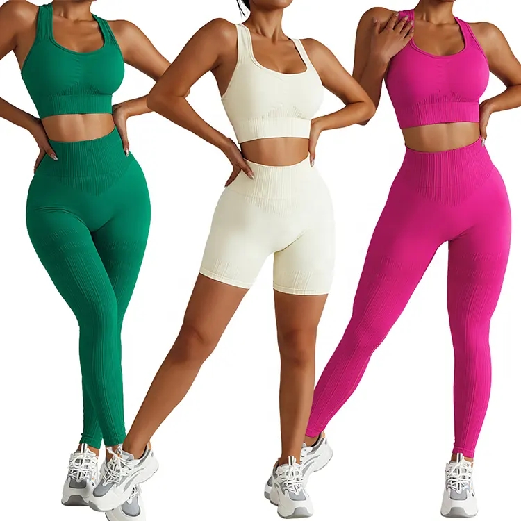 3Pcs Women Sportswear Workout Clothing Sport Leggings Gym Fitness Seamless Yoga Active Wear Sets