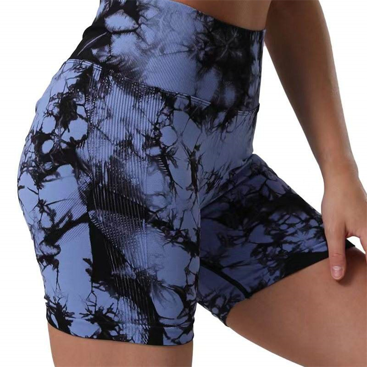 Women Seamless High Waist Sports Fitness Hip Lift Yoga Shorts Tie-Dye Workout Yoga Shorts