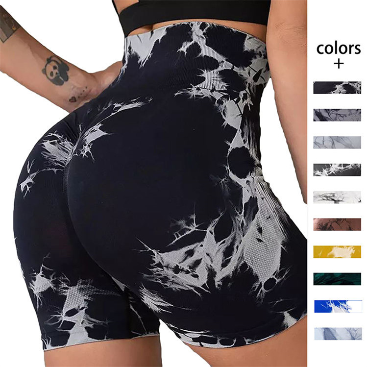 Yoga Apparel Summer Tie-dye 3-in Fitness Gym High Waist Hip Lift Sports Seamless Women Shorts Running Yoga Shapers Shorts