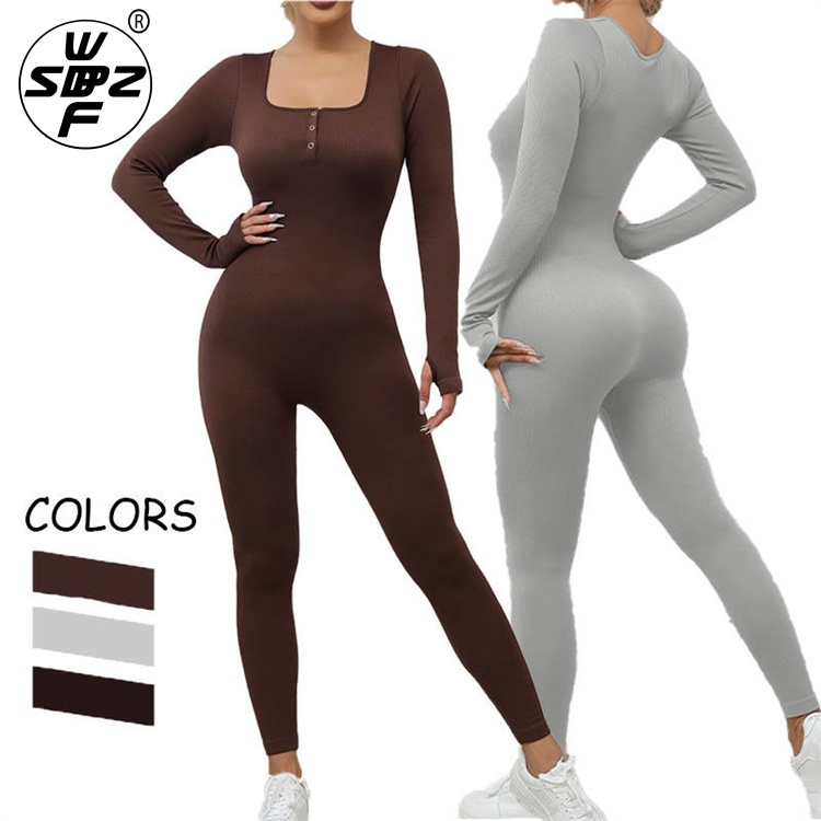 High Stretch Bound Feet Yoga Jumpsuits OEM/ODM Women Buttons Yoga Jumpsuit