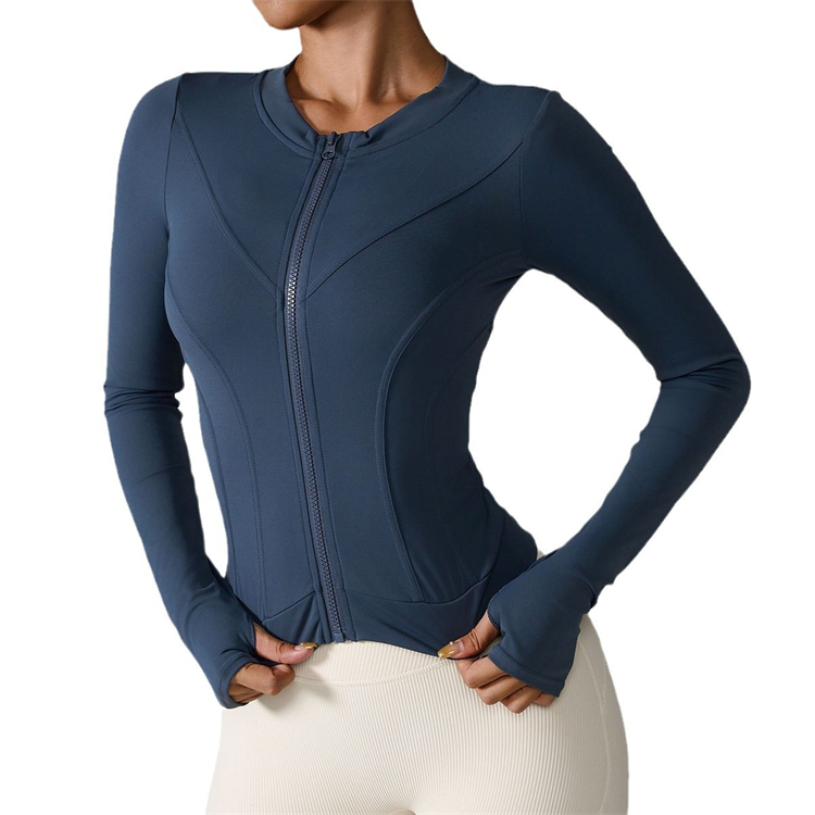 Anti-UV Nylon Elastic Zipper Running Yoga Long Sleeve Top Custom Women Jacket