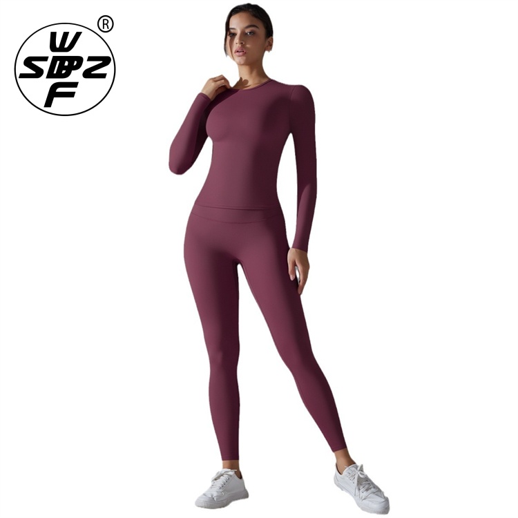 Traje de yoga deportivo de secado rápido para mujer, cintura alta, ajustado, sin costuras, levantamiento de cadera, traje de yoga de manga larga personalizado